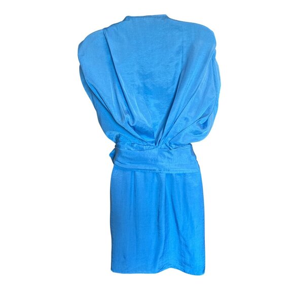 Zara Womens Blue Wrap Dress With Belt Sz M Viscose Chic Street Style Silky Feel - Picture 2 of 10